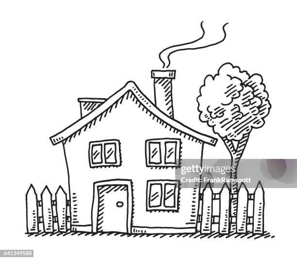little cartoon house drawing - fence clip art stock illustrations