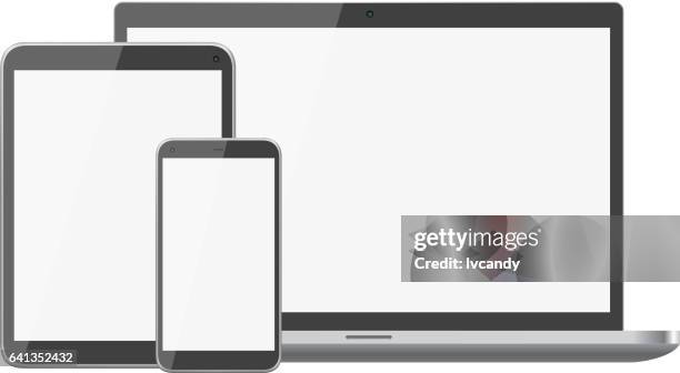 laptop, tablet and mobile phone - phone cover stock illustrations