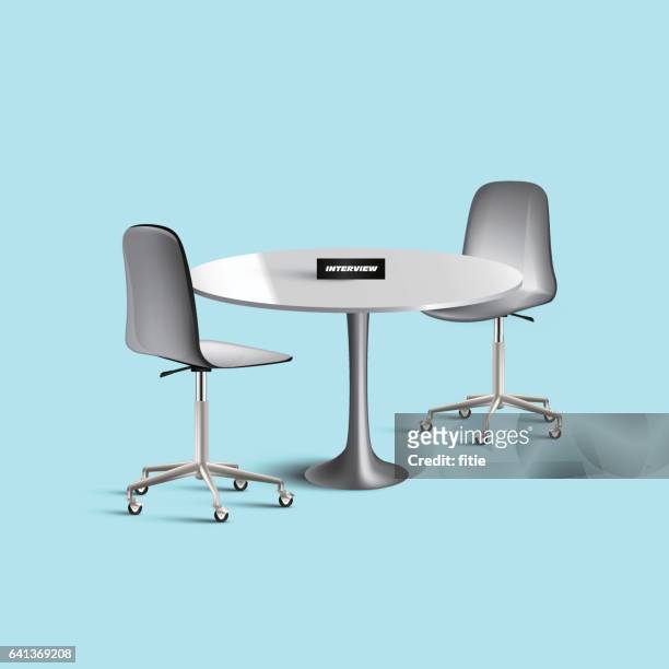 vector office table and chairs for interview - conference table and chairs stock illustrations