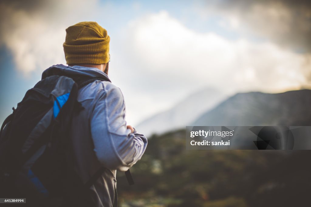 Traveler solitude in mountains