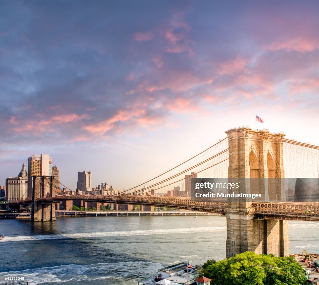 Manhattan skyline at sunset