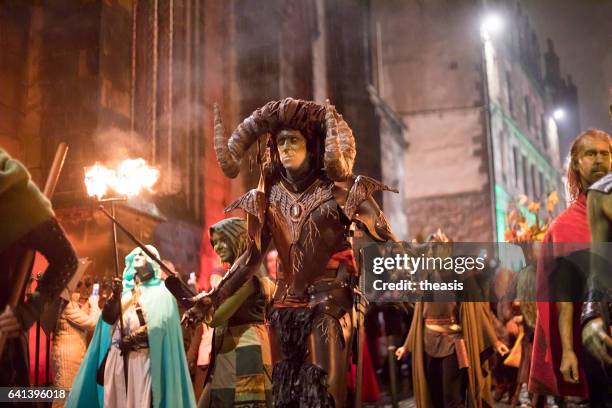 samhuinn fire festival at halloween in edinburgh - samhuinn stock pictures, royalty-free photos & images