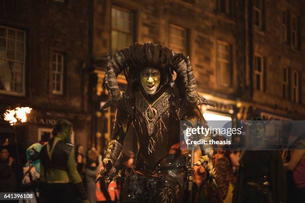 samhuinn fire festival at halloween in edinburgh - samhuinn stock pictures, royalty-free photos & images