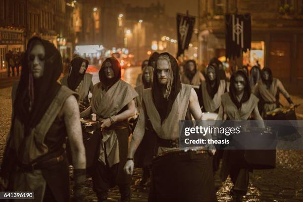 samhuinn fire festival at halloween in edinburgh - samhuinn stock pictures, royalty-free photos & images