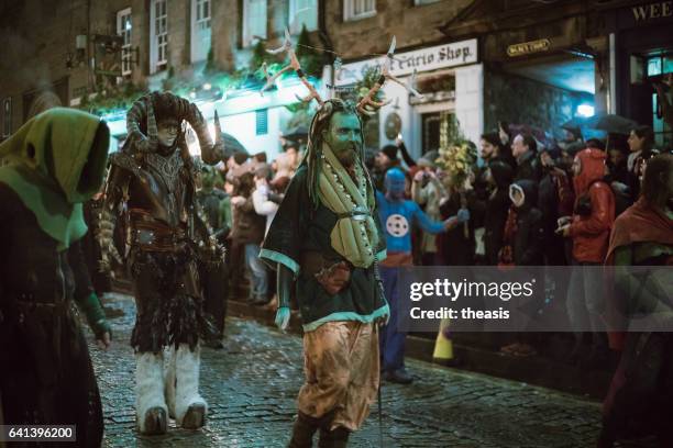 samhuinn fire festival at halloween in edinburgh - samhuinn stock pictures, royalty-free photos & images