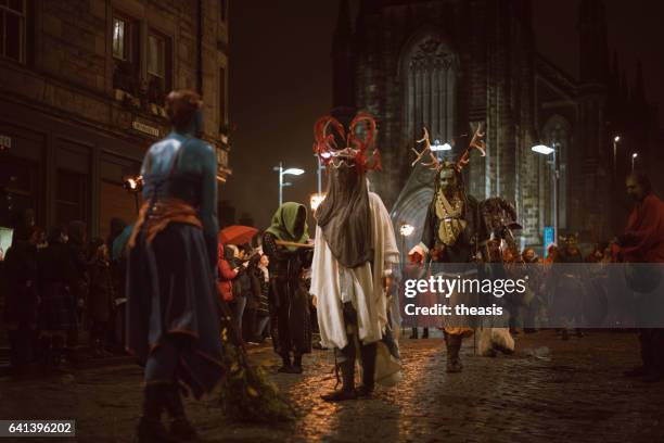 samhuinn fire festival at halloween in edinburgh - samhuinn stock pictures, royalty-free photos & images