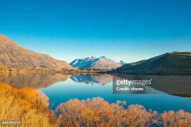 autumn by the lake - queenstown new zealand stock pictures, royalty-free photos & images