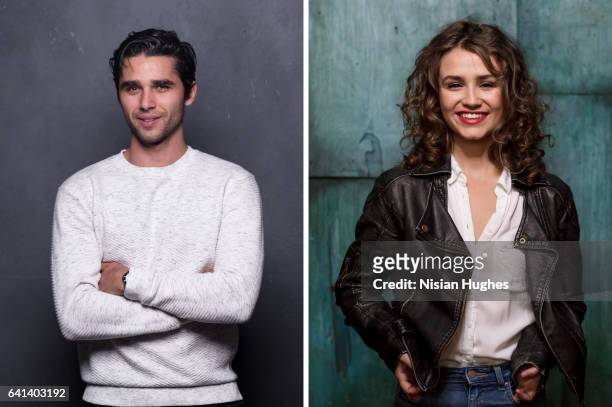 double portrait of young man and woman looking at camera - white jacket imagens e fotografias de stock