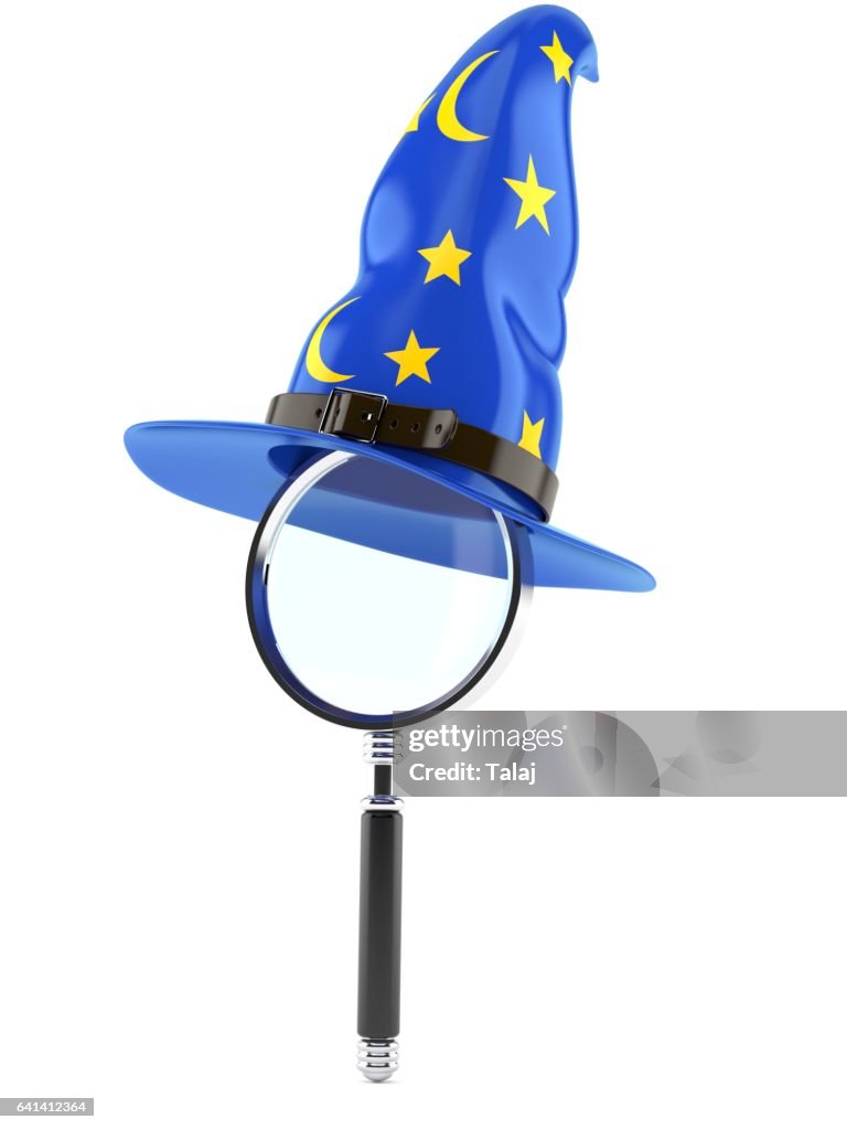 Wizard hat with magnifying glass