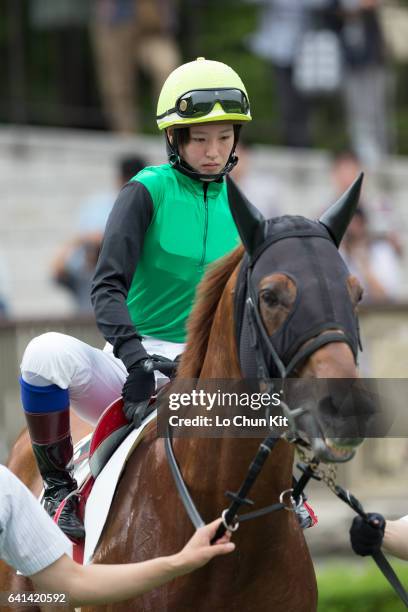 Jockey Nanako Fujita riding Kurino Daisharin during the Race 12 on June 4, 2016 at Tokyo Racecourse in Tokyo, Japan.