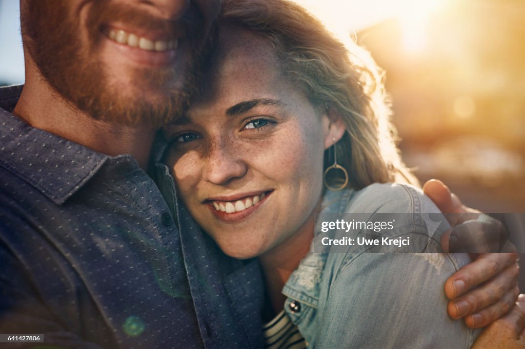 Happy young couple in the city