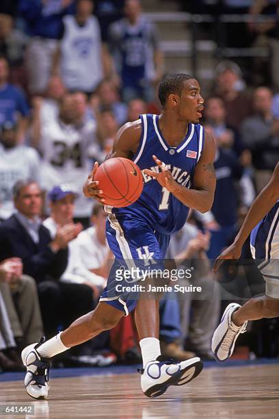Cliff Hawkins of the Kentucky Wildcats dribbles the ball during the college basketball game against the Duke Blue Devils, part of the Jimmy V Classic...