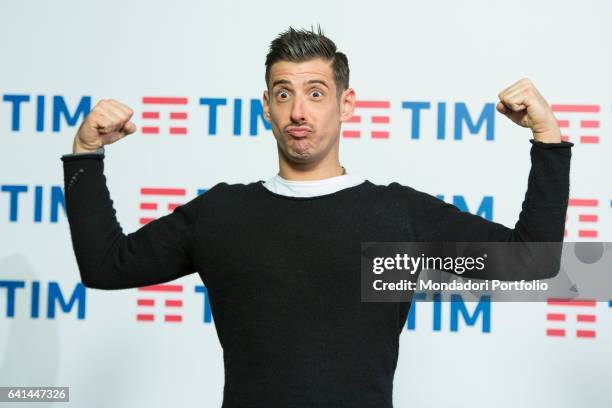 Italian singer Francesco Gabbani at 67th Sanremo Music Festival press room. Sanremo , february 8, 2017