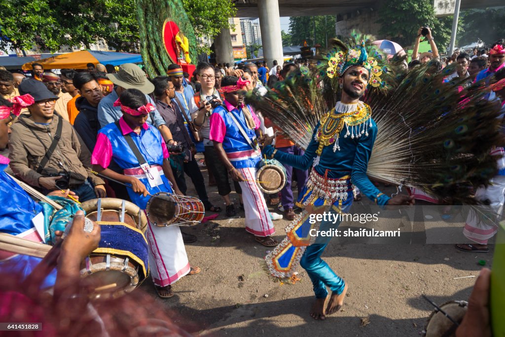 Hindu devotees performing a peacock dance  during Thaipusam festival