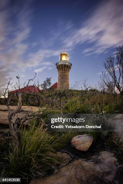 barrenjoey lighthouse at night, palm beach - pittwater stock pictures, royalty-free photos & images