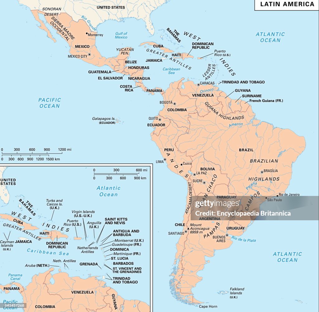 Latin America political/physical map