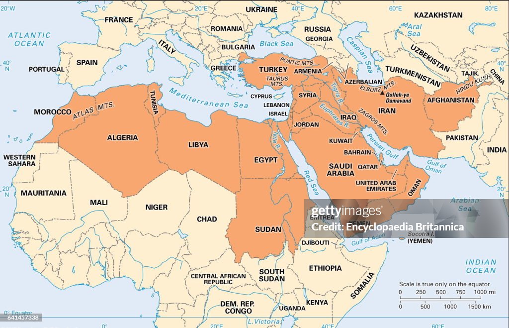 Middle East political/physical map