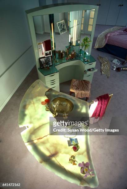 Elevated view of Bette Midlers bedroom in her Soho loft, New York, New York, August 1981. The loft had been redesigned by architect Alan J Buchsbaum.