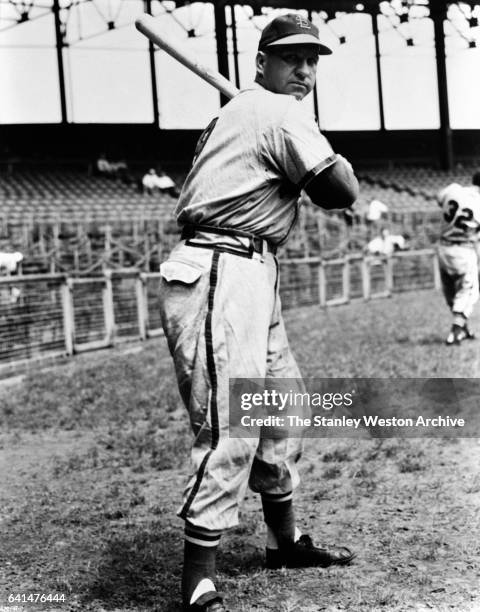 Enos Slaughter, outfielder of the St. Louis Cardinals poses for a portrait, circa 1938.