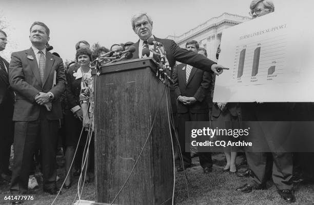 Speaker Newt Gingrich and some GOP members at press conference on term limits in 1993 after the measure failed to pass in House. Also pictured: David...