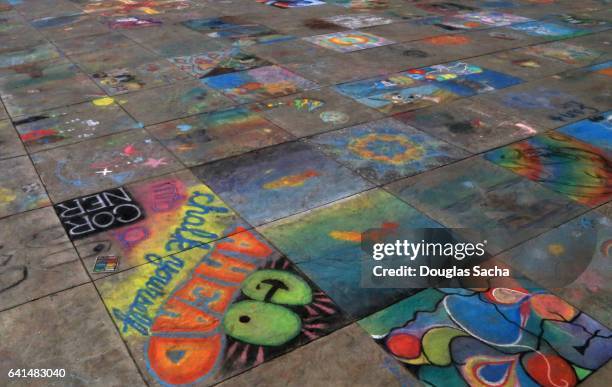 colorful sidewalk chalk art - chalk art equipment stock pictures, royalty-free photos & images