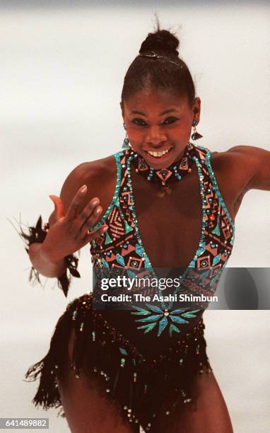 Surya Bonaly of France competes in the Women's Singles Short Program during day eleven of the Nagano Winter Olympic Games at White Ring on February...