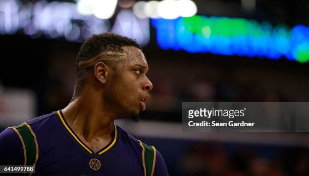 Terrence Jones of the New Orleans Pelicans stands on the court during a game against the Utah Jazz at the Smoothie King Center on February 8, 2017 in...