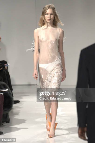 Model walks the runway during the Calvin Klein Fall/Winter 2017/2018 collection fashion show on February 10, 2017 in New York City.