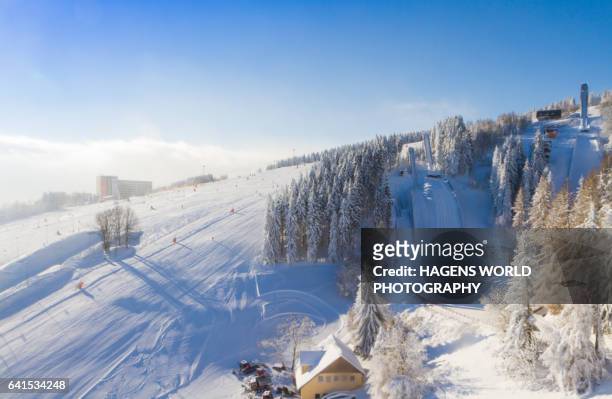 winter mit neuschnee in oberwiesenthal - saxony stock pictures, royalty-free photos & images
