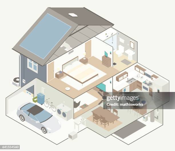 ilustrações, clipart, desenhos animados e ícones de diagrama de casa cutaway - mathisworks