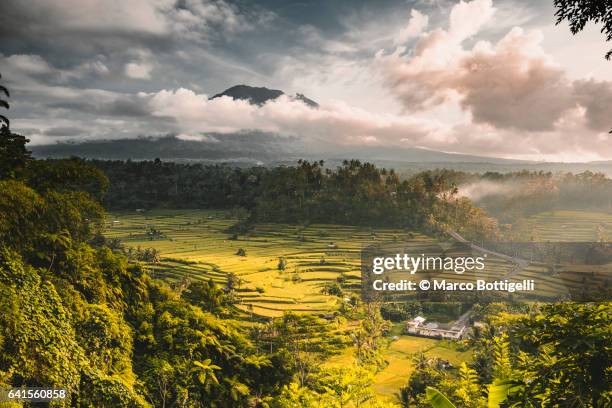 mount agung (gunung agung) and the sidemen valley. bali - bali volcano stock pictures, royalty-free photos & images