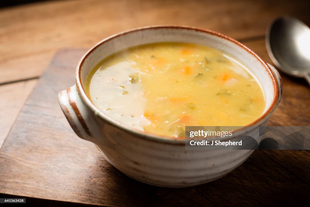 Bowl of Chicken and Vegetable Soup.