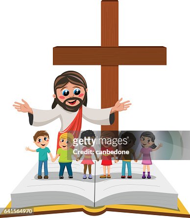  Niños De Jesús Los Niños De La Mano Evangelio Aislado Del Cartón Ilustración de stock