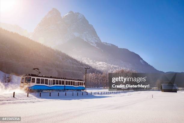 zugspitzbahn mountain railway train in bavaria, germany, europe - zugspitze stock pictures, royalty-free photos & images