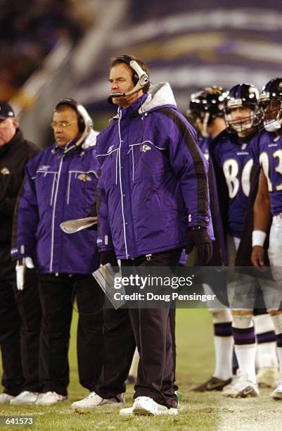 Brian Billick head coach of the Baltimore Ravens during the game against the Minnesota Vikings at PSINet Stadium in Baltimore, Maryland. The Ravens...