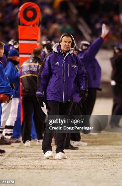 Head coach Brian Billick of the Baltimore Ravens during the game against the Minnesota Vikings at PSINet Stadium in Baltimore, Maryland. The Ravens...