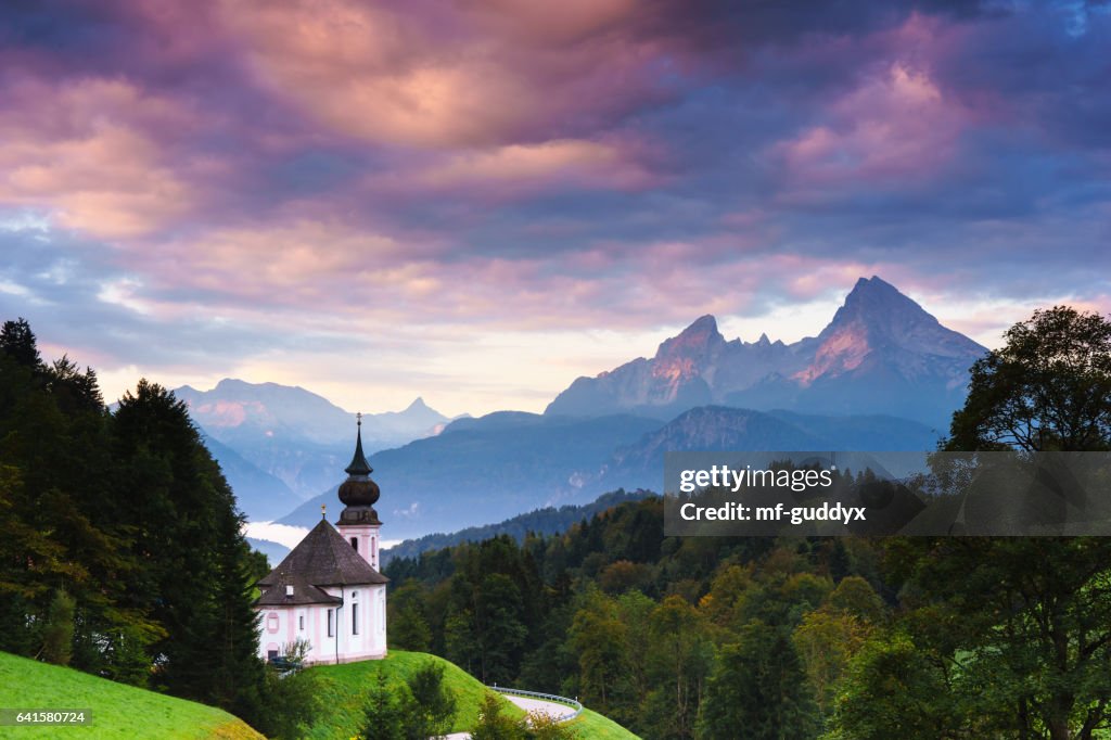 Chiesa di pellegrinaggio Maria-Gern a Berchtesgaden con Watzmann