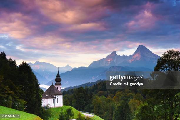 pilgrimage church maria-gern in berchtesgaden with watzmann - bavaria village stock pictures, royalty-free photos & images