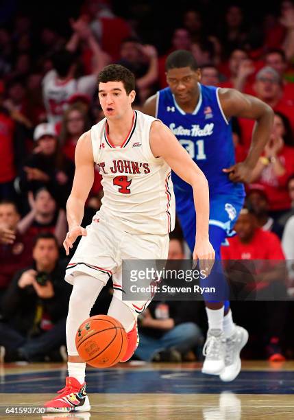 Federico Mussini of the St. John's Red Storm handles the ball on offense against the Seton Hall Pirates during the second half at Madison Square...