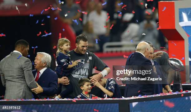 Tom Brady of the New England Patriots celebrates with his kids following Super Bowl 51 against the Atlanta Falcons at NRG Stadium on February 5, 2017...