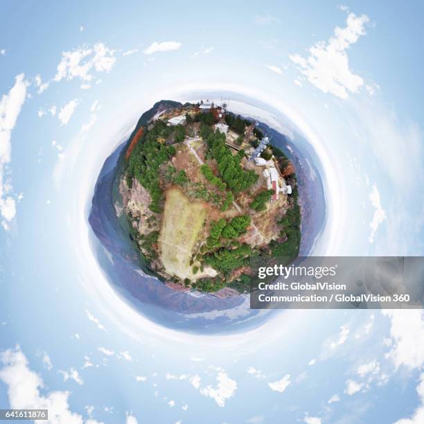 mount hiei's 360° aerial little planet - mount hiei stock pictures, royalty-free photos & images