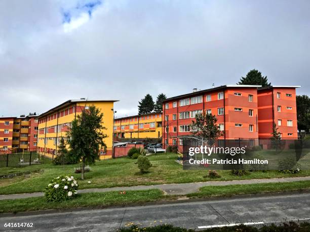 colourful apartment blocks at puerto montt, chile - puerto montt stock pictures, royalty-free photos & images