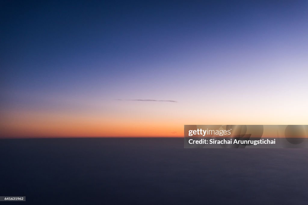 Aerial scenery of skyline at twilight