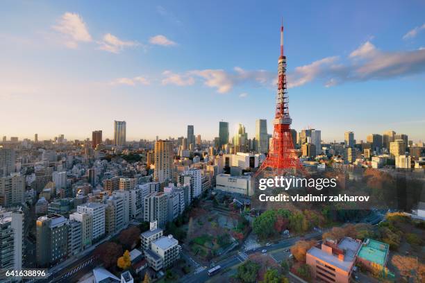 central tokyo cityscape view at sunset - barrio de minato fotografías e imágenes de stock