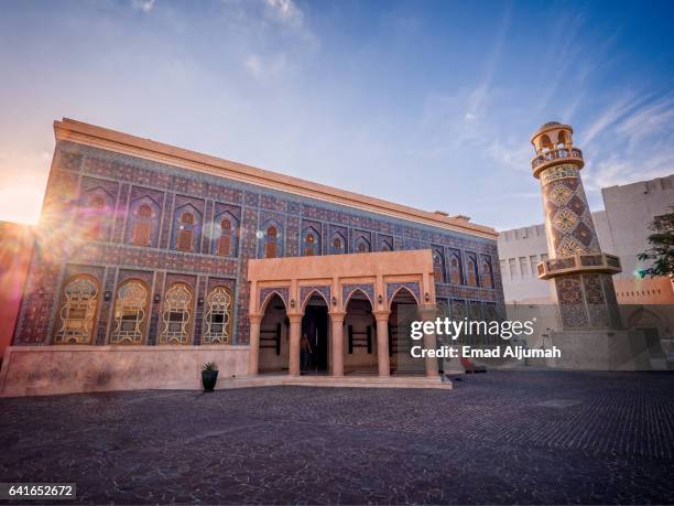 the masjid (mosque) of katara, katara cultural village, doha, qatar - qatar mosque stock pictures, royalty-free photos & images