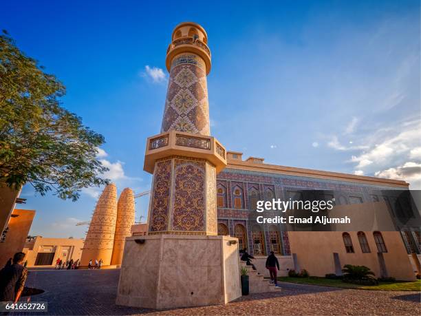 the masjid (mosque) of katara, katara cultural village, doha, qatar - qatar mosque stock pictures, royalty-free photos & images