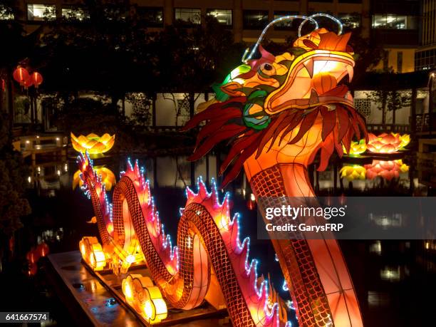 lan-su nacht lichter chinese dragon chinese garden portland oregon - chinesischer garten im klassischen stil stock-fotos und bilder