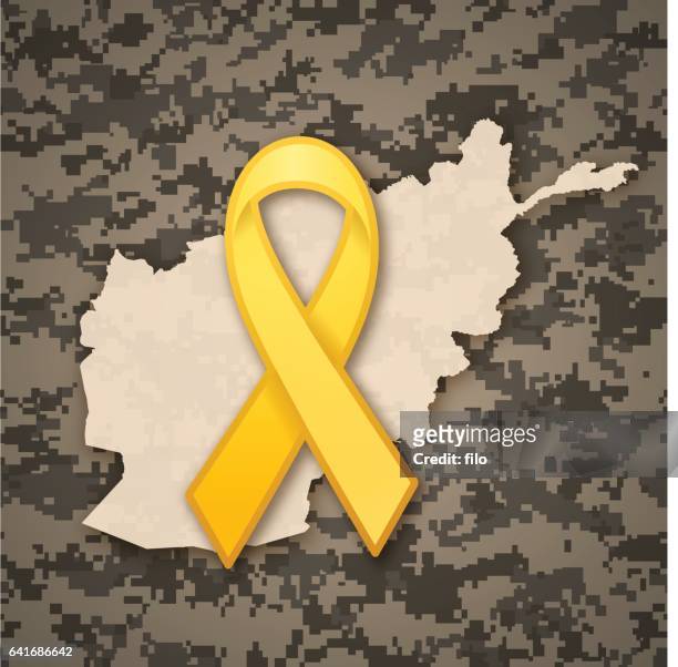 afghanistan military veteran yellow ribbon - yellow ribbon stock illustrations