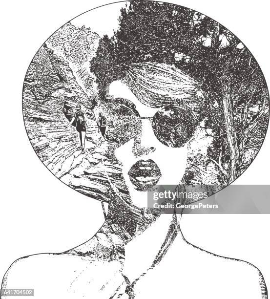 多重曝光的女人的臉和性質 - zion national park 幅插畫檔、美工圖案、卡通及圖標