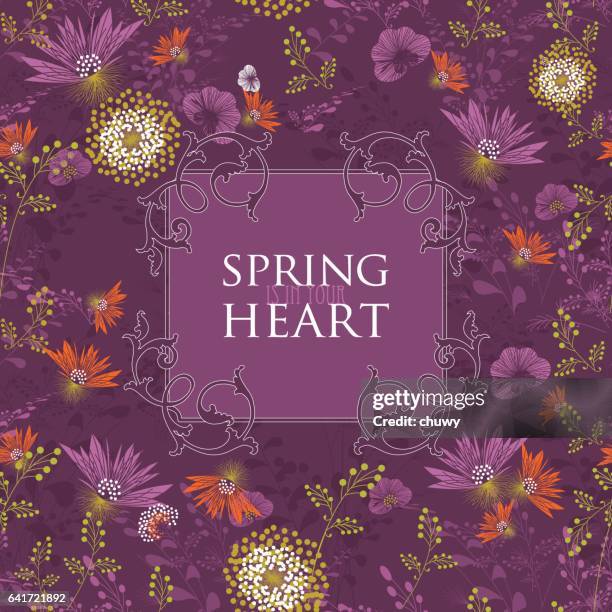 frühling-nahtlose blumenmuster-banner-text - chuwy stock-grafiken, -clipart, -cartoons und -symbole